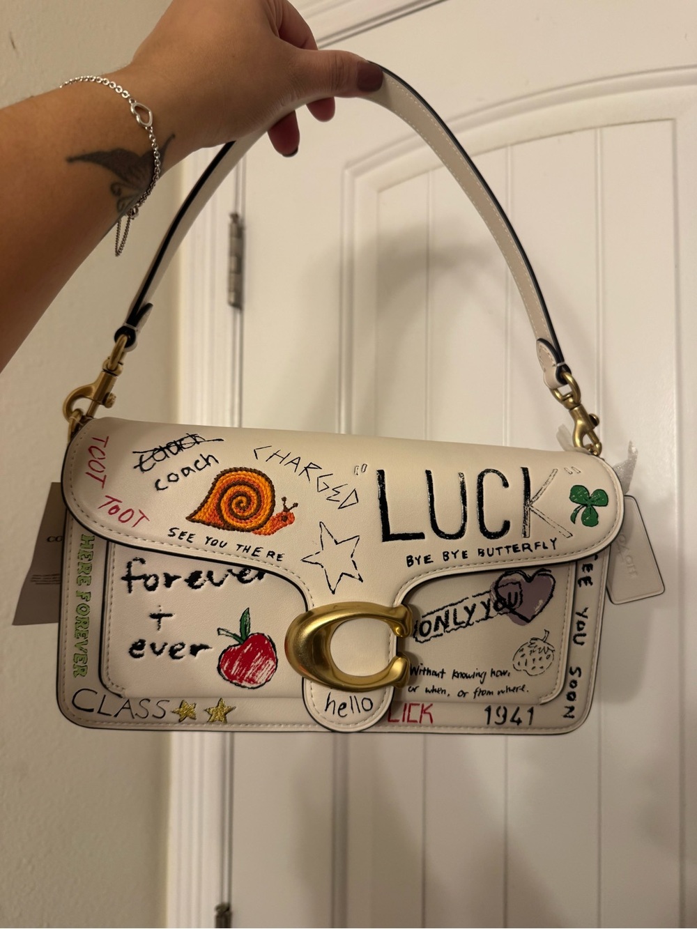 COACH Tabby 26 Sketch White Graffiti-Print Leather Shoulder Bag